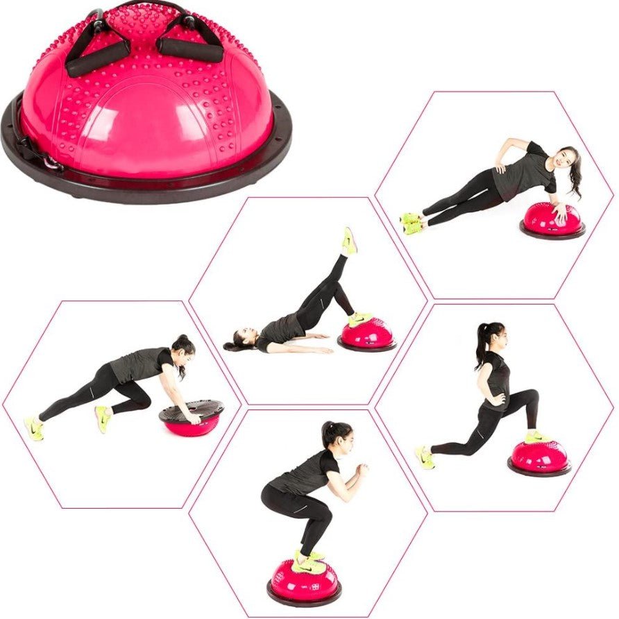 Minge echilibru bosu cu pompa inclusa si corzi elastice, diametru 60cm - BUZ.RO