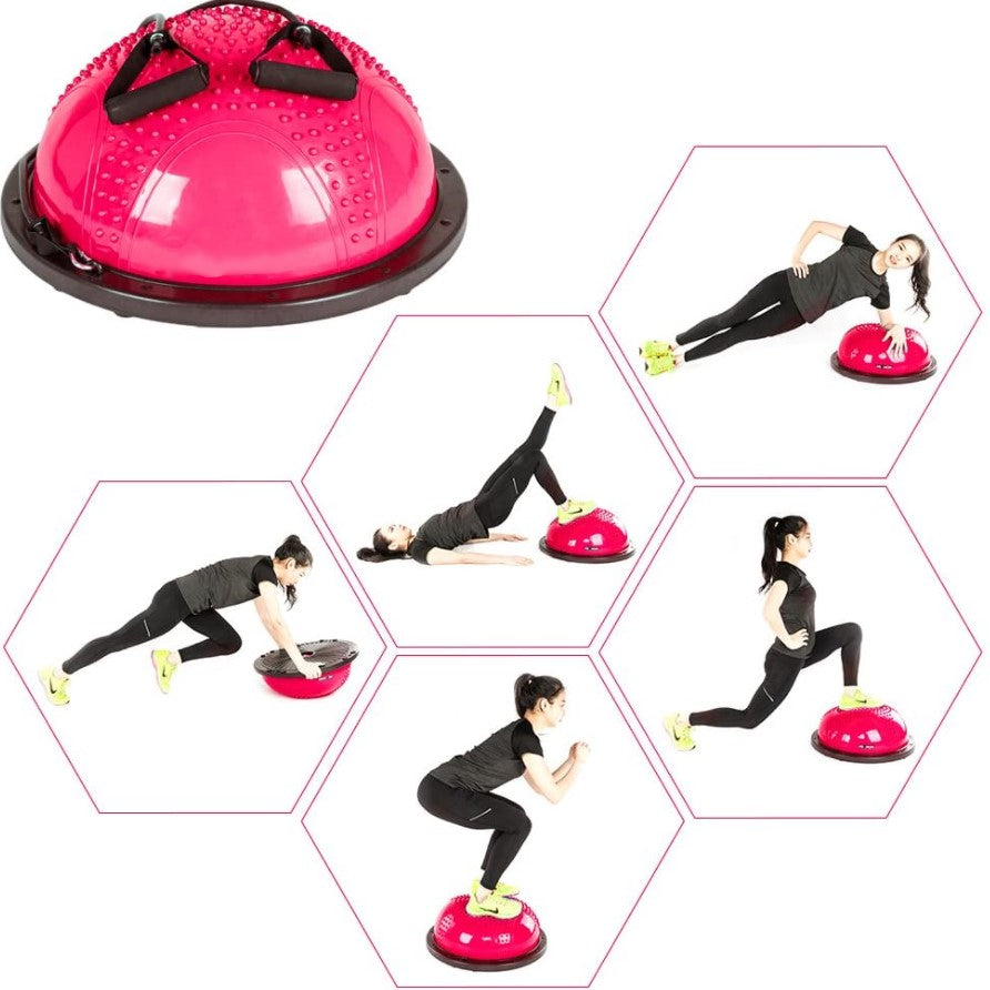Minge echilibru bosu cu pompa inclusa si corzi elastice, diametru 60cm