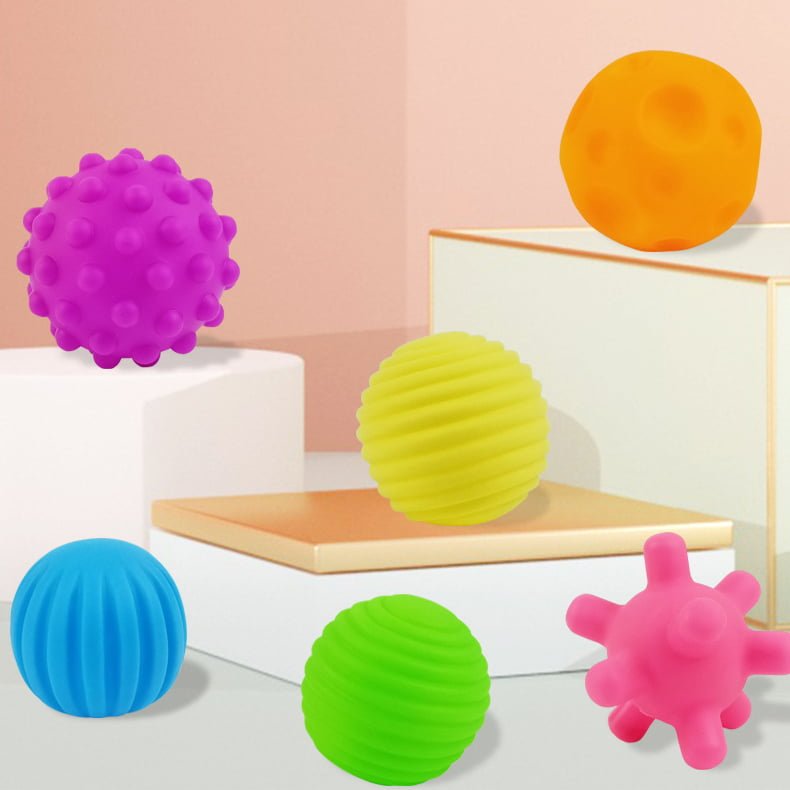 Mingi senzoriale, moi, pentru bebelusi, set 6 bucati, multicolore, 6cm - BUZ.RO