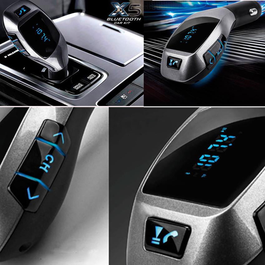 Modulator FM tip wireless cu bluetooth 5.0 incadrat, transmitator FM cu functie de incarcator auto quickcharge 3.0 si port USB, slot microSD, microfon