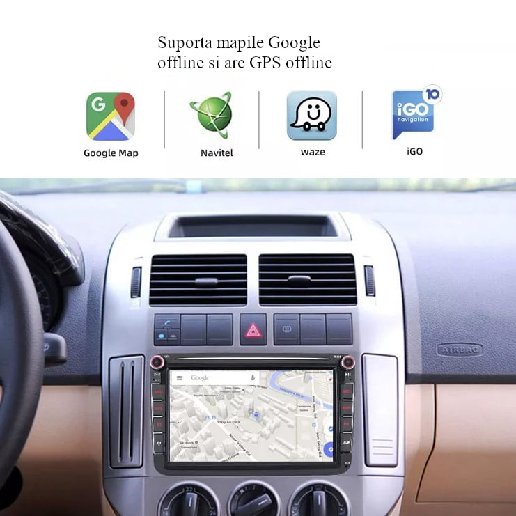 Mp5 player auto, navigatie, radio multimedia VW cu Mirroring Android/iOS, hărți offline, control pe volan, bluetooth 5.0 - BUZ.RO