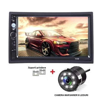 Navigație auto touchscreen Golf 4 / Polo MP5 Player 7010B cu cameră marșarier – Ecran 7 inch, MirrorLink, Bluetooth, compatibil Android & iOS, cu ramă inclusă