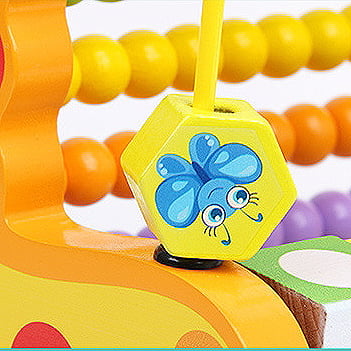 Numaratoare din lemn pentru copii, multifunctionala, cu bile multicolore, galbena, 22x22x18 cm