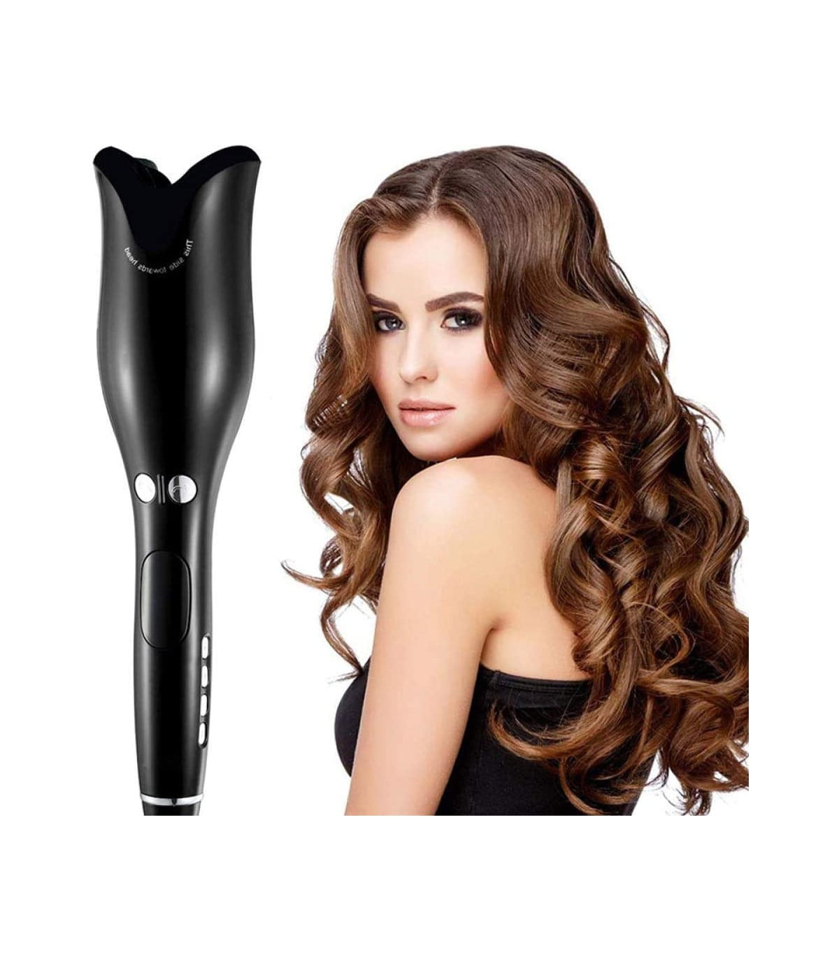 Ondulator Păr Automat cu Înveliș Ceramic – Temperatură Reglabilă și Rotire Bidirecțională, Negru - BUZ.RO