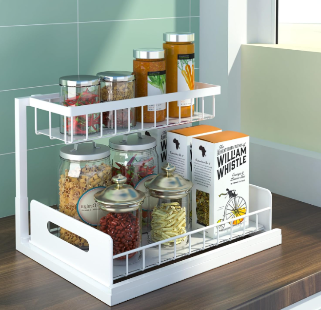 Organizator dulap, suport metalic, pentru bucatarie, baie, alb