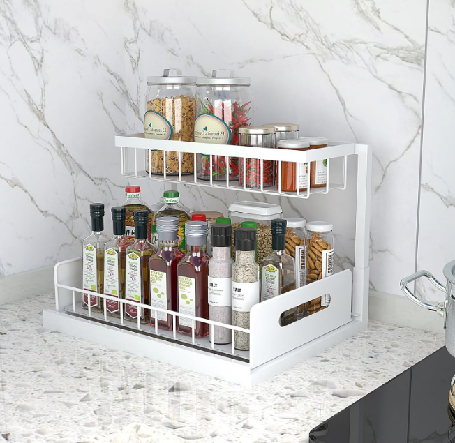 Organizator dulap, suport metalic, pentru bucatarie, baie, alb