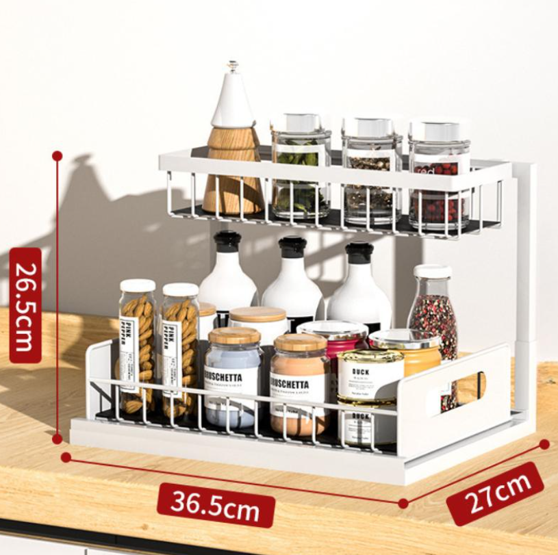 Organizator dulap, suport metalic, pentru bucatarie, baie, alb