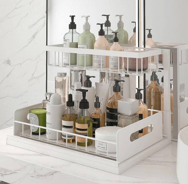 Organizator dulap, suport metalic, pentru bucatarie, baie, alb - BUZ.RO