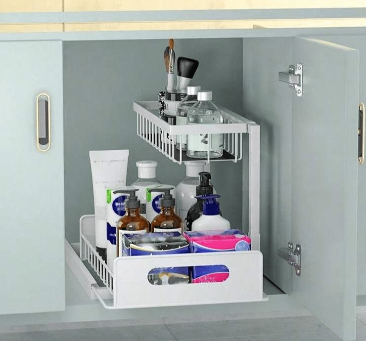 Organizator dulap, suport metalic, pentru bucatarie, baie, alb - BUZ.RO