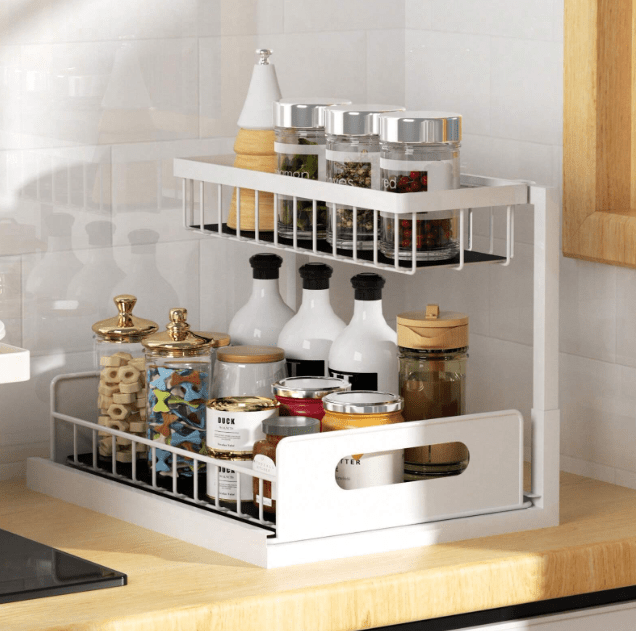 Organizator dulap, suport metalic, pentru bucatarie, baie, alb - BUZ.RO