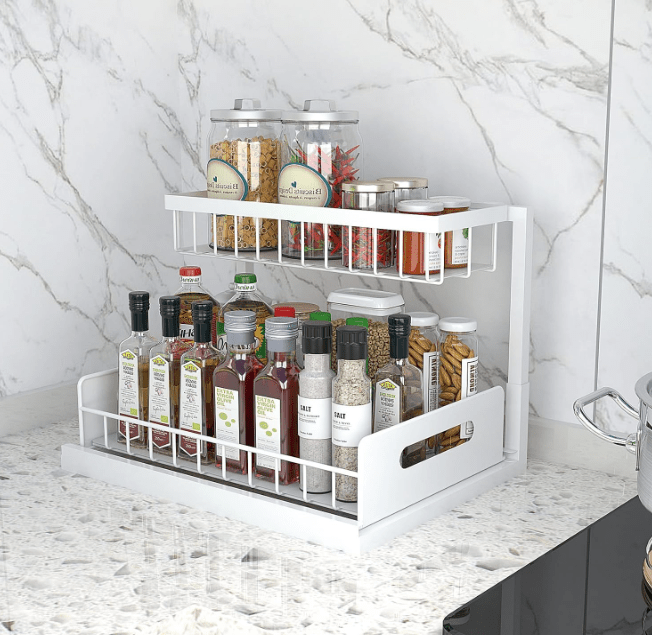 Organizator dulap, suport metalic, pentru bucatarie, baie, alb - BUZ.RO