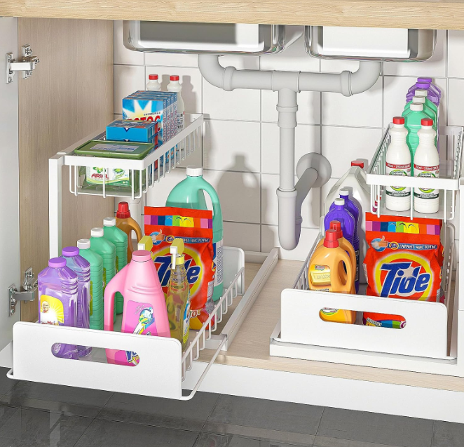 Organizator dulap, suport metalic, pentru bucatarie, baie, alb - BUZ.RO