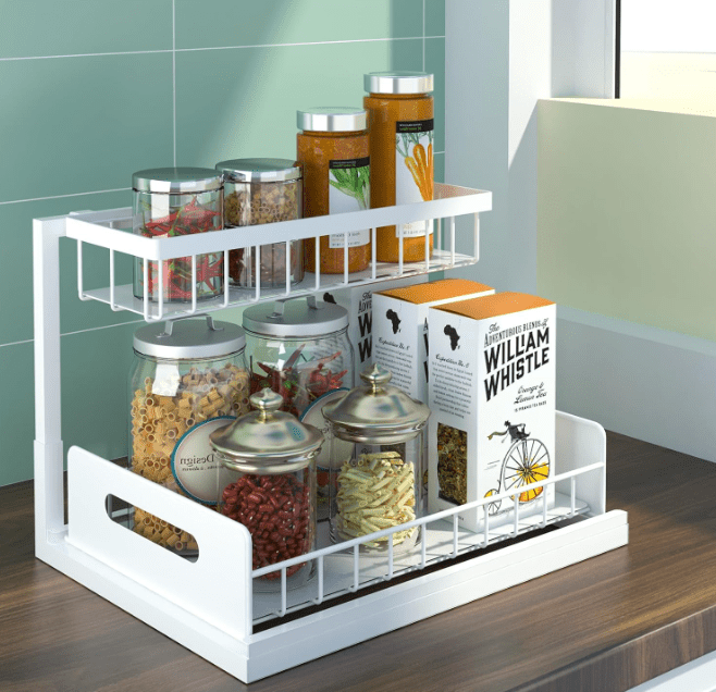 Organizator dulap, suport metalic, pentru bucatarie, baie, alb - BUZ.RO