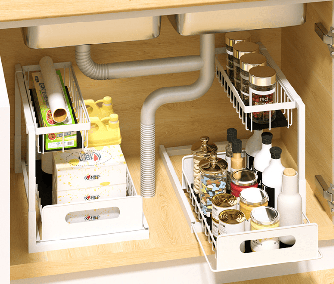 Organizator dulap, suport metalic, pentru bucatarie, baie, alb - BUZ.RO