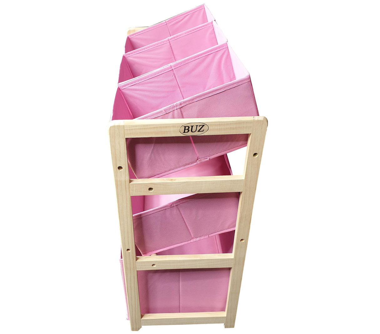 Organizator jucarii, cutii depozitare, rafturi, 6 cutii si 3 rafturi, 66 x 27 x 60 cm, roz