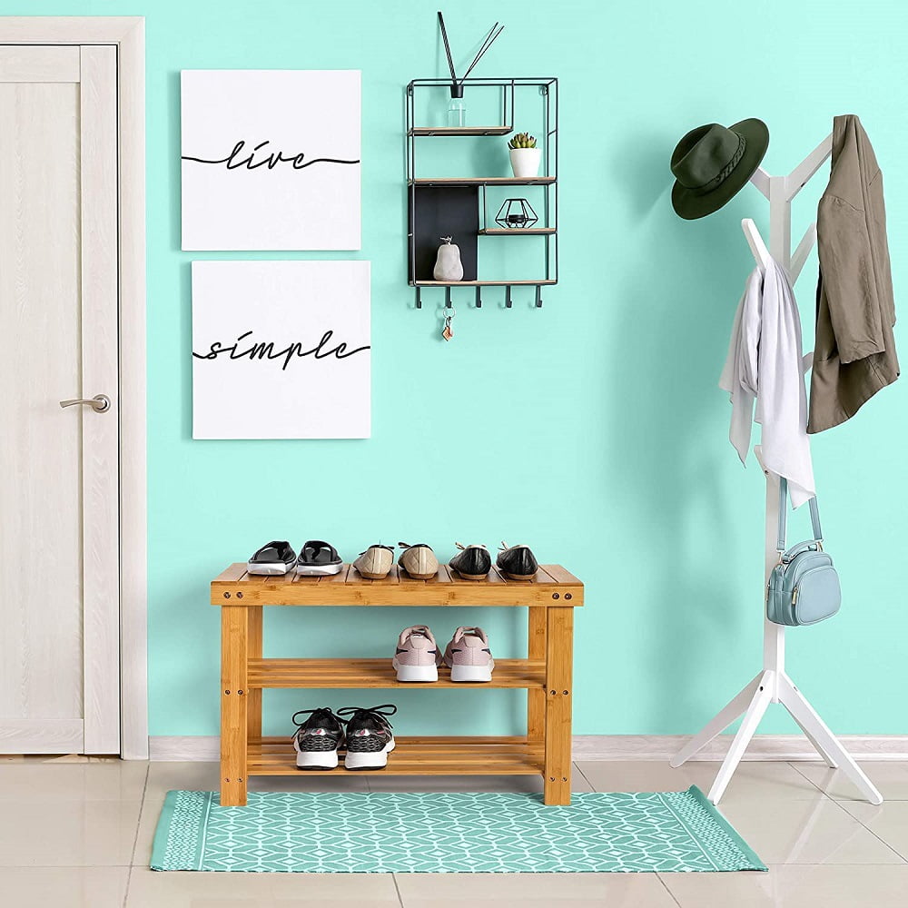 Pantofar, tip banca, pantofar cu sezut, pantofar bancuta, incaltaminte, din bambus, 70x28x48 cm, crem