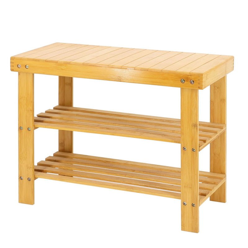 Pantofar, tip banca, pantofar cu sezut, pantofar bancuta, incaltaminte, din bambus, 70x28x48 cm, crem - BUZ.RO