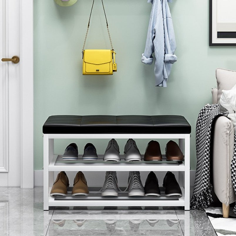 Pantofar, tip bancuta, cadru rezistent, din metal, cu rafturi pentru incaltaminte, 70x45x30 cm, negru