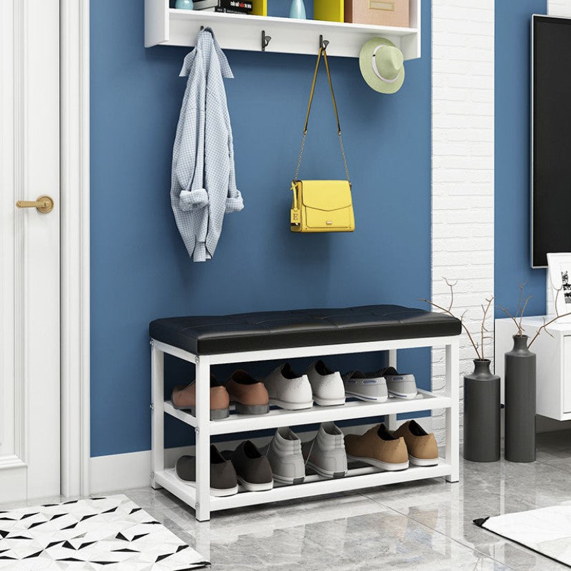 Pantofar, tip bancuta, cadru rezistent, din metal, cu rafturi pentru incaltaminte, 70x45x30 cm, negru