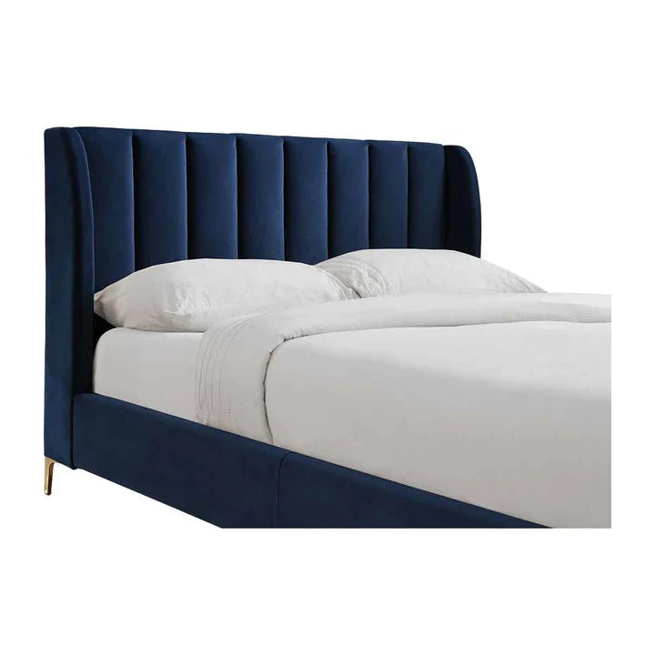 Pat tapitat, cu somiera, albastru navy, 152.5x208x111.5cm - BUZ.RO