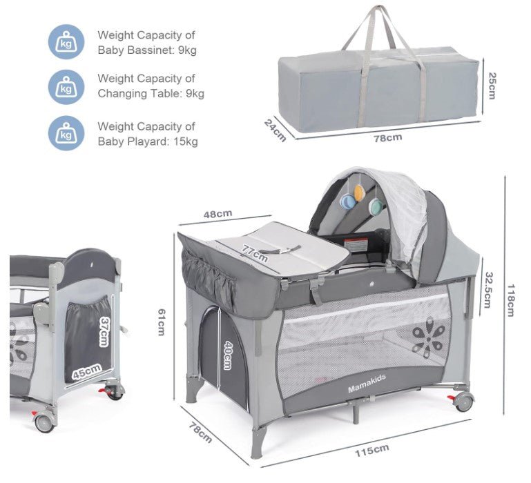 Patut bebe pliabil, usor de transportat, portabil ,design solid si elastic gri - BUZ.RO
