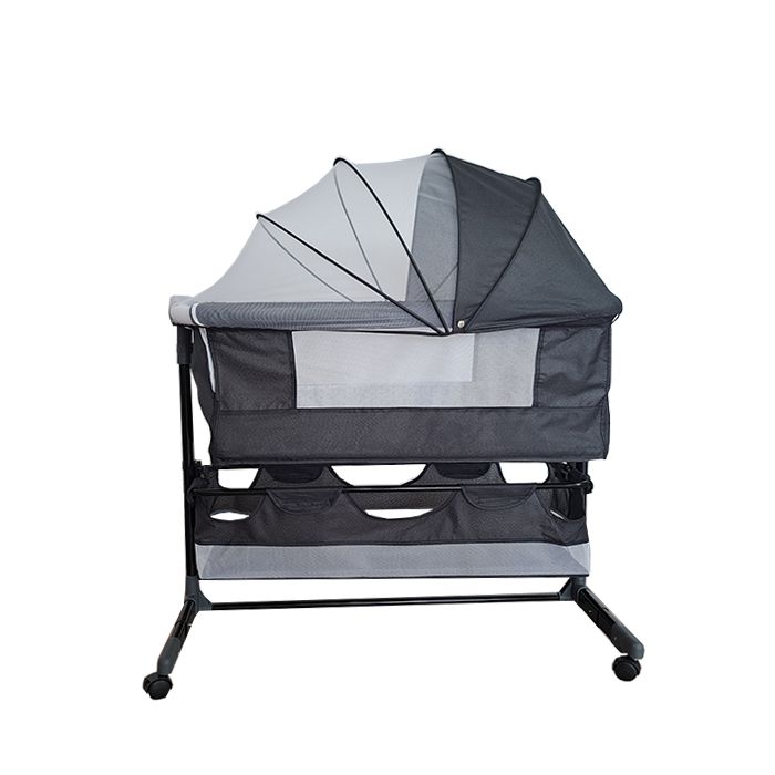 Patut copii co-sleeper pliabil, cu plasa insecte, pozitie leganat, roti, saltea inclusa, 92x68x80/85 cm