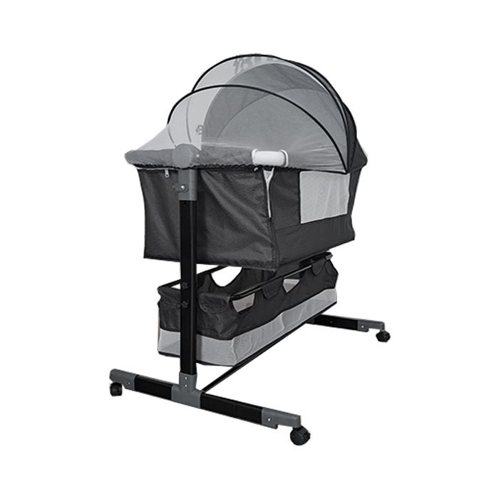 Patut copii co-sleeper pliabil, cu plasa insecte, pozitie leganat, roti, saltea inclusa, 92x68x80/85 cm