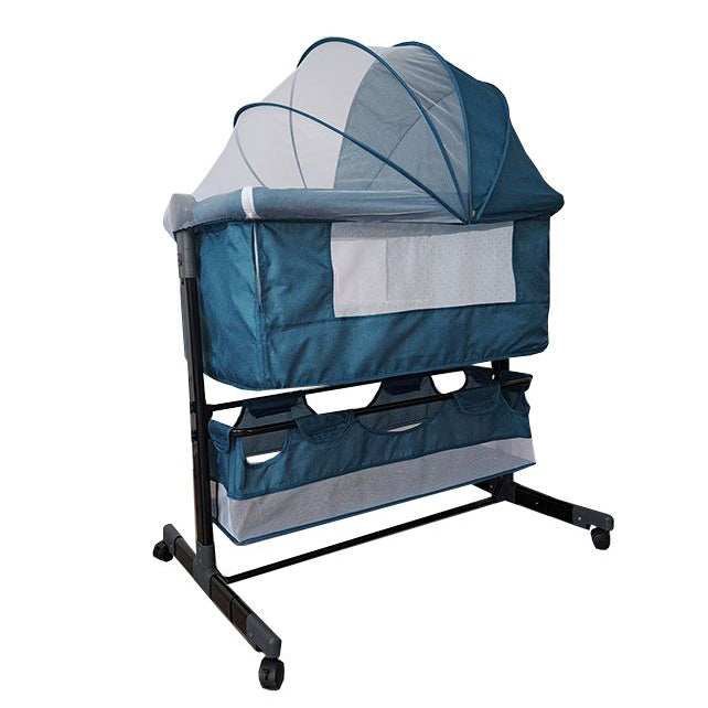 Patut copii co-sleeper pliabil, cu plasa insecte, pozitie leganat, roti, saltea inclusa, 92x68x80/85 cm