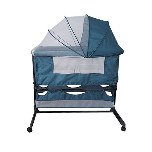 Patut copii co-sleeper pliabil, cu plasa insecte, pozitie leganat, roti, saltea inclusa, 92x68x80/85 cm