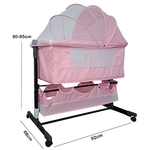 Patut copii co-sleeper pliabil, cu plasa insecte, pozitie leganat, roti, saltea inclusa, 92x68x80/85 cm
