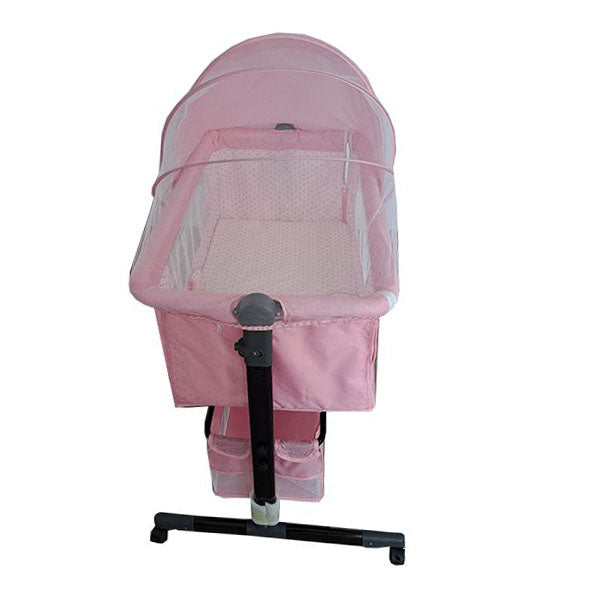 Patut copii co-sleeper pliabil, cu plasa insecte, pozitie leganat, roti, saltea inclusa, 92x68x80/85 cm