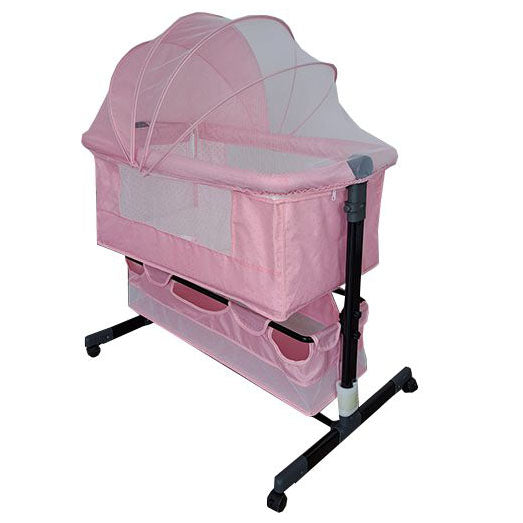 Patut copii co-sleeper pliabil, cu plasa insecte, pozitie leganat, roti, saltea inclusa, 92x68x80/85 cm