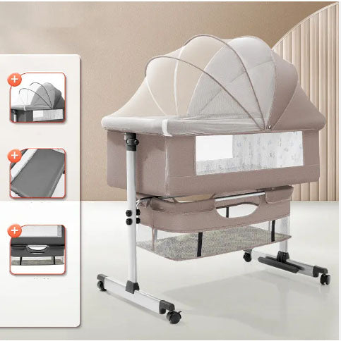 Patut copii co-sleeper pliabil, cu plasa insecte, pozitie leganat, roti, saltea inclusa, 92x68x80/85 cm