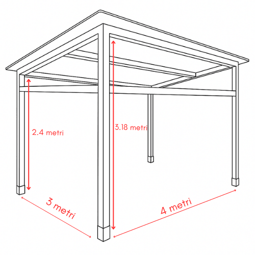 Pavilion de gradina, garaj, pergola din lemn rindeluit + imbinari de fier, 3x4 m - BUZ.RO
