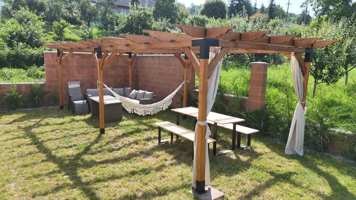 Pergola foisor pavilion lemn pentru gradina sau curte, conectori metalici, umbrar curte - BUZ.RO