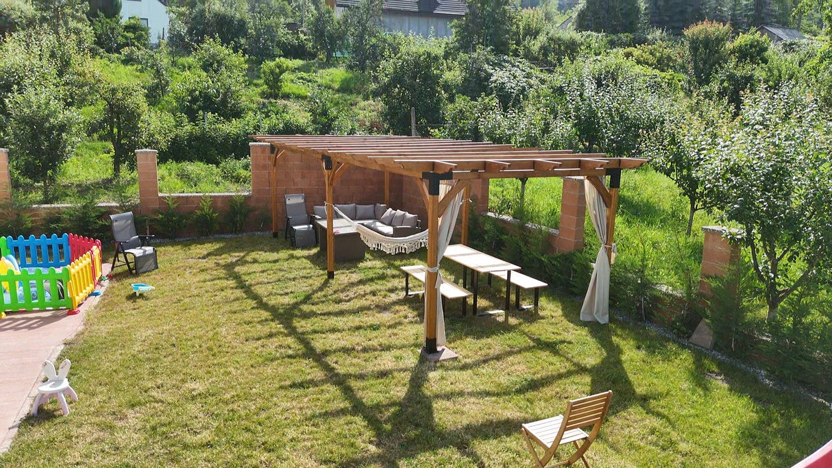 Pergola foisor pavilion lemn pentru gradina sau curte, conectori metalici, umbrar curte - BUZ.RO