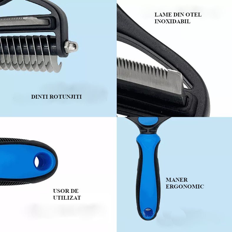 Perie animale cu trimmer pentru tuns par scurt, lung, anti naparlire, descalcire blana, M, buz - BUZ.RO