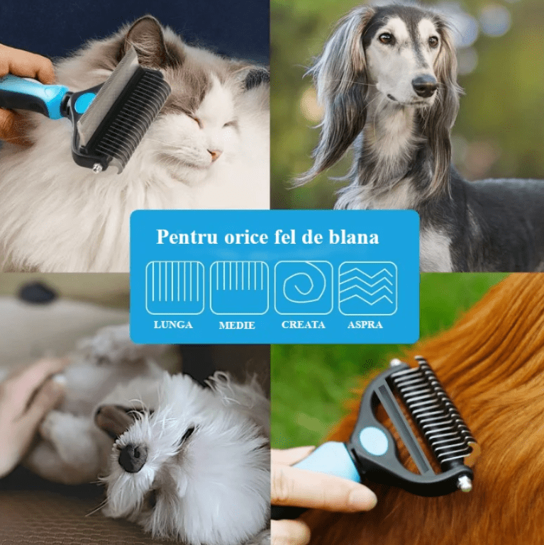 Perie animale, trimmer, pentru tuns, par scurt, lung, anti naparlire, descalcire blana, L - BUZ.RO