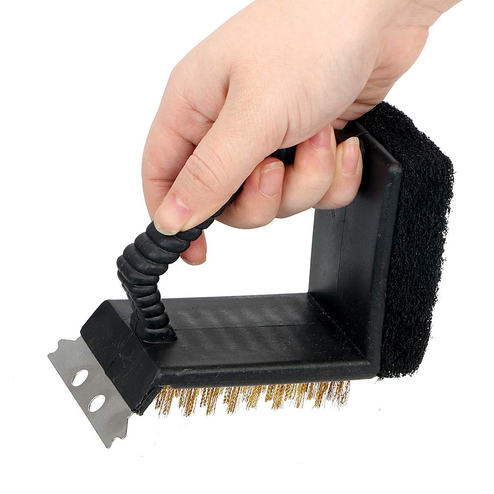 Perie curatare gratar| Kinghoff| Maner ergonomic| Compatibilitate universala| 3 in 1|perie sarma|spatula|burete - BUZ.RO