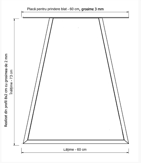 Picioare metalice masa, set metal, 2 bucati, mobilier dining, 60x 8 x 73cm