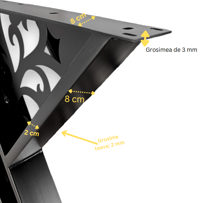 Picioare metalice masa, set metal, 2 bucati, mobilier dining, 60 x 72 x 8 cm NEGRU