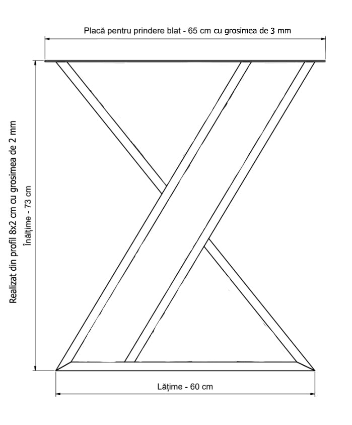 Picioare metalice masa, set metal, 2 bucati, mobilier dining, 65x8x73cm