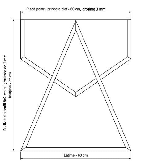 Picioare metalice masa, set metal, 2 bucati, mobilier dining, 60cm x8 cm x72cm NEGRU