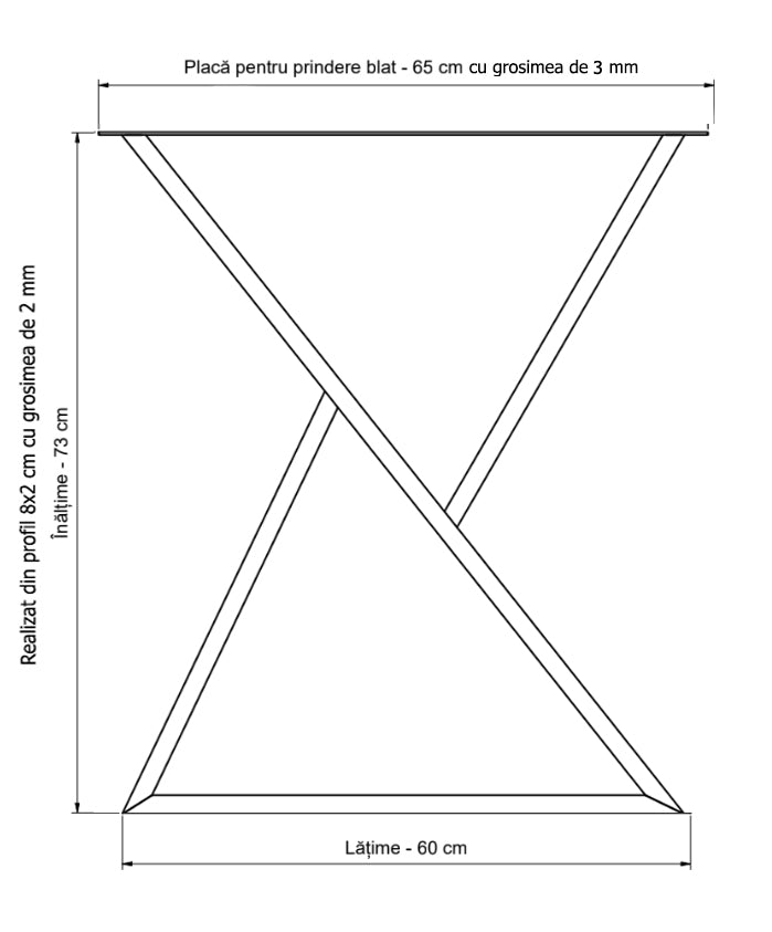 Picioare metalice masa, set metal, 2 bucati, mobilier dining, 65x8x73 cm