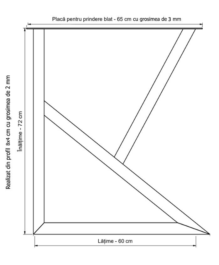 Picioare metalice masa, set metal, 2 bucati, mobilier dining, 65x8x72 cm