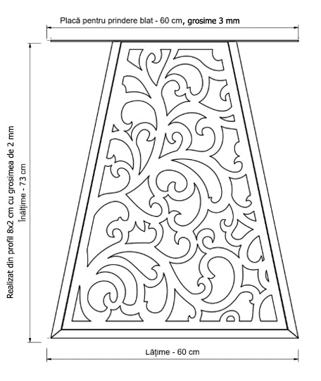 Picioare metalice masa, set metal, 2 bucati, mobilier dining, 60 x 8 x 73cm