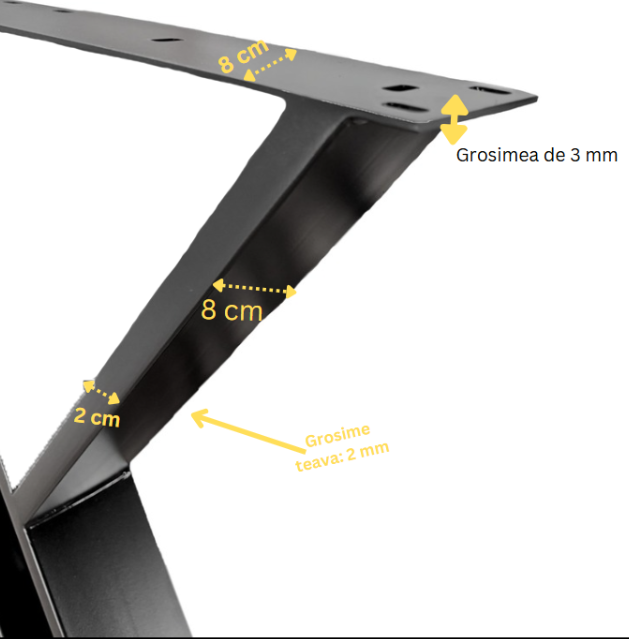 Picioare metalice masa, set metal, 2 bucati, mobilier dining, 65 x 8 x 73 cm  NEGRU