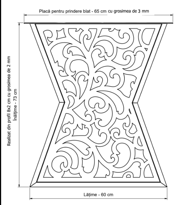 Picioare metalice masa, set metal, 2 bucati, mobilier dining, 65 x 8 x 73 cm  NEGRU