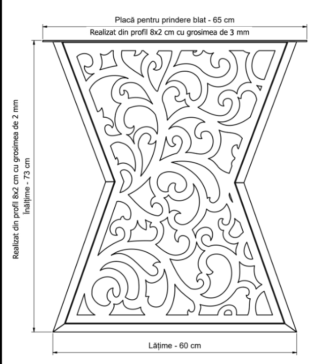 Picioare metalice masa, set metal, 2 bucati, mobilier dining, 65 x 8 x 73 cm  NEGRU