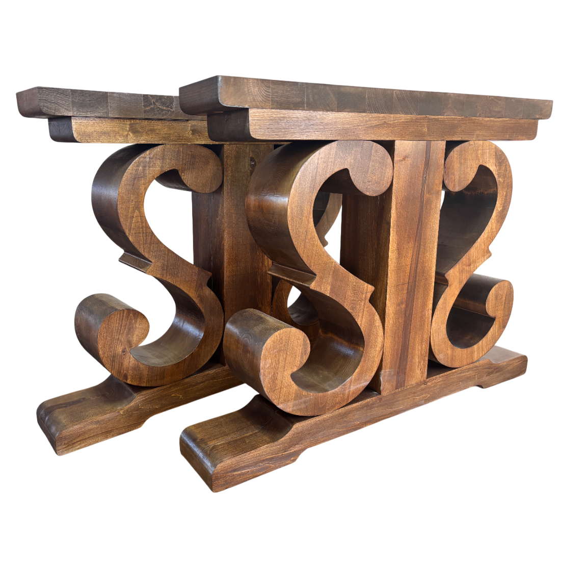 Picioare masa lemn, set 2 bucati, mobilier dining, model rustic, tei,  92x 71 cm